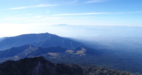 Aerial Left Pan View of Landscape Around Rinjani's Mountain 