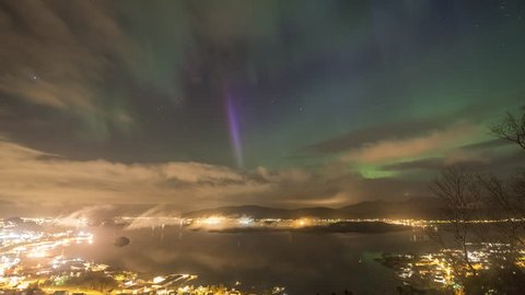 City with Northern Lights