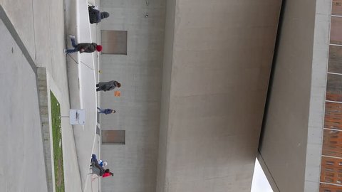 Vertical video. Square in front of MAXXI. Rome. Italy - February 21, 2015: is a national museum of contemporary art and architecture