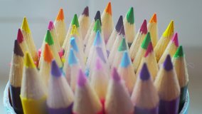 set of bright colored sharpened pencils closeup.Soft focus.Shallow depth of field.Toned. 1920X1080 Full HD video