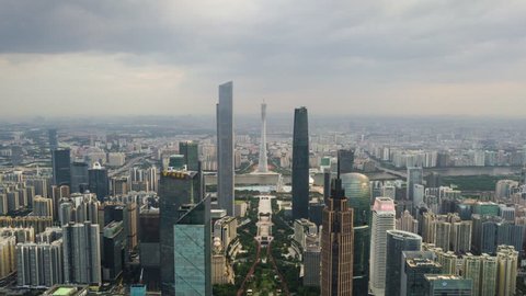 GUANGZHOU, CHINA - SEPTEMBER 29 2017: day time guangzhou cityscape downtown aerial panorama 4k timelapse circa september 29 2017 guangzhou, china.