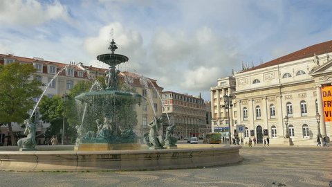 Video of fountain on the Rossio Square in Lisbon, Portugal in 4K
