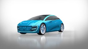 Animation of isolated futuristic electric car with blue lights. Concept car design. 3d render. The clip is loopable. Alpha channel.