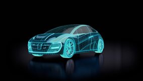 Animation of blue futuristic electric car blueprint. Concept car design. 3d render. The clip is loopable