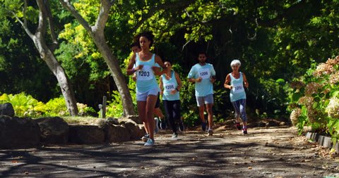 Determined marathon athletes running in the park 4k