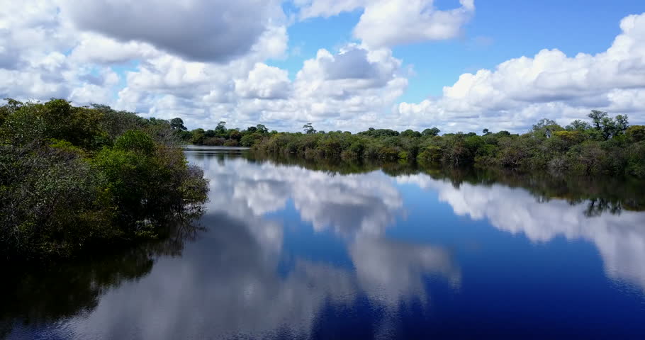 Reflection Of Clouds in Water. Aerial drone Shot Of Lake in 4K