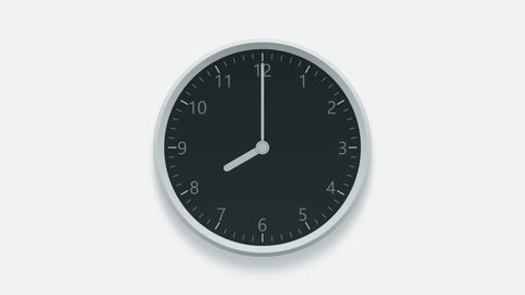 Office wall clock measuring off working hours from 8 a.m. to 4 p.m. Time lapse animation