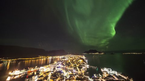 Aurora Borealis over city