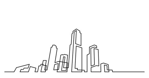 Animation of continuous line drawing of big city skyline