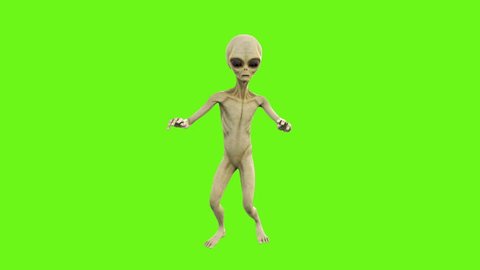 Alien dancing. Loopable animation on green screen. 4k.