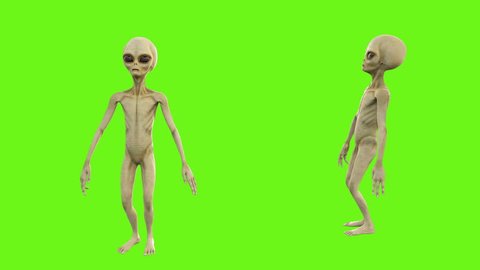Alien dancing hip hop. Loopable animation on green screen. 4k.