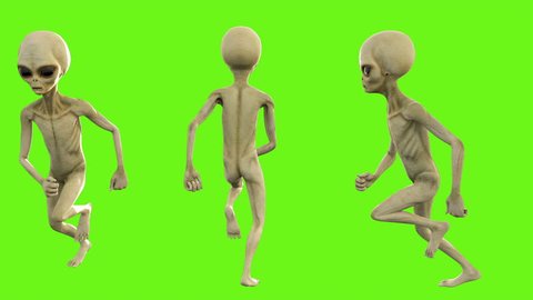 Alien running. Loopable animation on green screen. 4k.