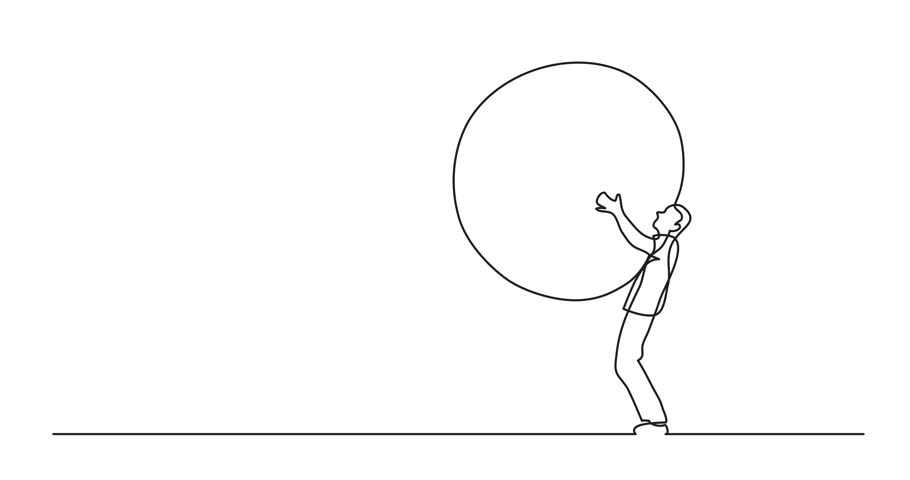 Animation of man carrying weight - single line drawing
