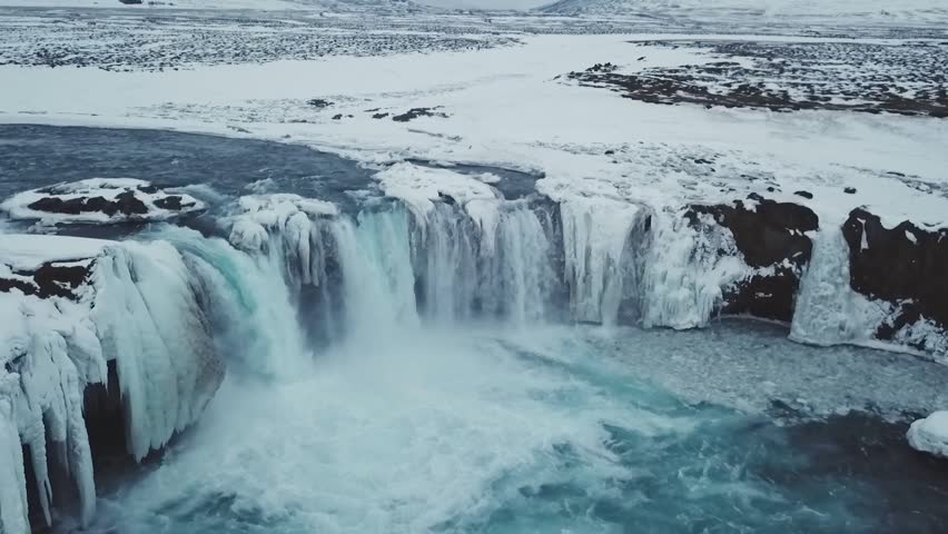 Beautiful Winter Aerial View Of GodaFoss Waterfalls 4