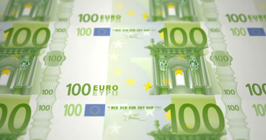 Banknotes of one hundred euros on print rolling on screen, cash money, loop Royalty-Free Stock Footage #1008558637