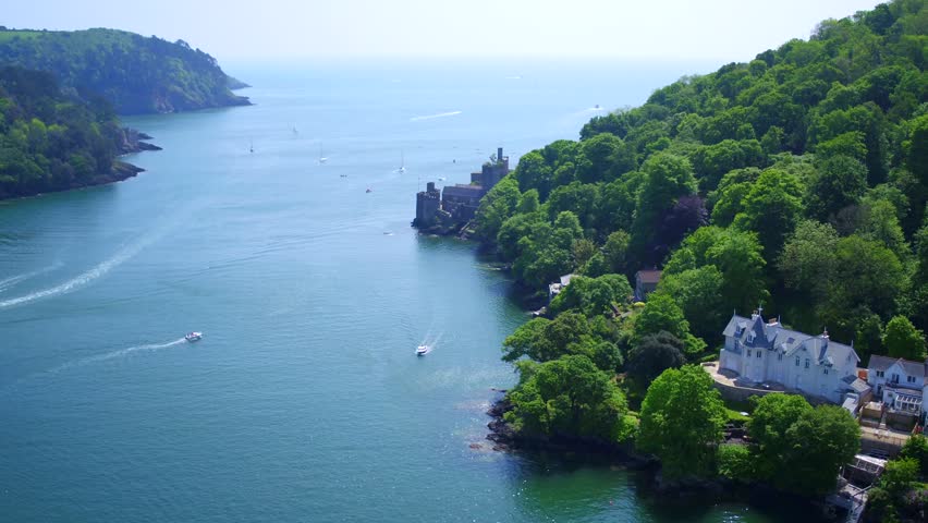 Aerial shot swooping through Dartmouth and Kingswear