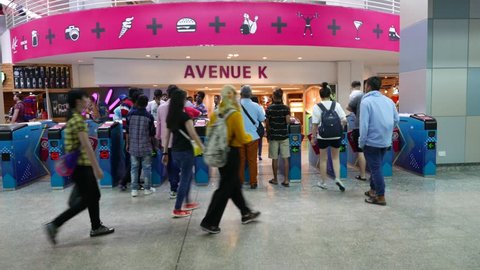 Kuala Lumpur,Malaysia - March 11th,2018 : 4k footage of public using KLCC underground ticket entrance of train.