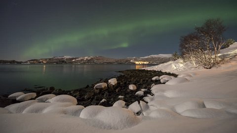 Northern Lights with snow