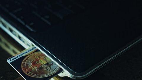 4k Close-up of Bitcoins and Wallet, Cryptocurrency