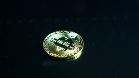 4k Close-up of Bitcoin on Black Background, Cryptocurrency
