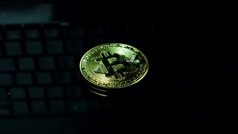 4k Close-up of Bitcoin on Black Background, Cryptocurrency