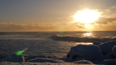Iceland Winter View Of Crashing Ocean Waves At Sunrise 3