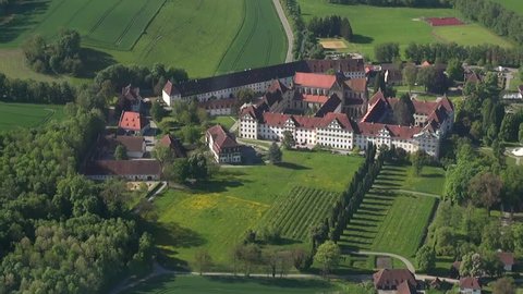Salem Monastry - Flight over landscape in southern Germany, view to vineyards,apple orchards,agriculture,
Lake Constance (Bodensee) near Markdorf with a zeppelin, may 2013, spring time,