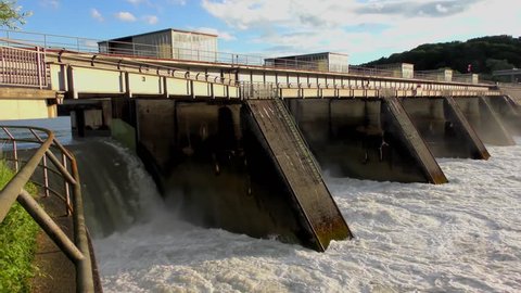 Spillway of the Passau-Ingling hydroelectric dam in Passau, Bayern, Germany
