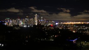 Seattle, Washington, downtown time-lapse with the Space Needle at night in 4k high resolution