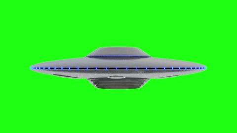 UFO - Flying Saucer with Blue lights rotating infinite repeat loop - isolated on green screen background