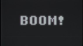 retro videogame BOOM text computer old tv glitch interference noise screen animation seamless loop New quality universal vintage motion dynamic animated background colorful joyful video