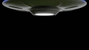UFO Flying Saucer on Black background  rotates down from top of screen. Stops then rotates fly's up to top of screen, loop 4k - Powered by Shutterstock - Get 15% off with code: PIKWIZARD15