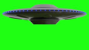 UFO Flying Saucer on Green screen  rotates down from top of screen. Stops then rotates fly's up to top of greenscreen, loop 4k - Powered by Shutterstock - Get 15% off with code: PIKWIZARD15