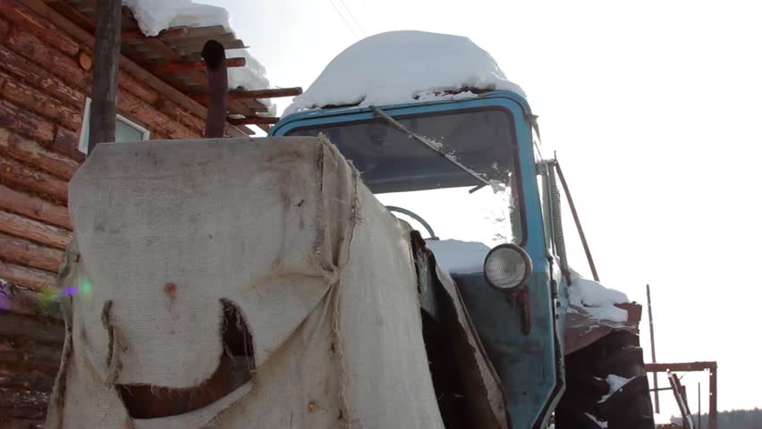 Tractor in a village