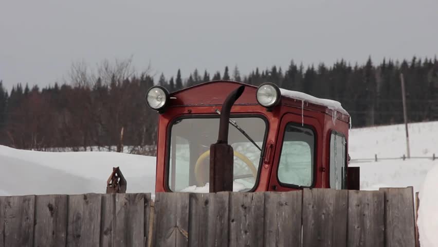 Tractor in a village
