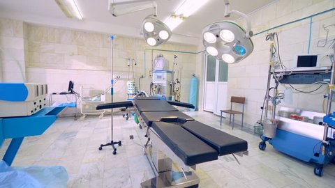 Empty modern surgery room. Operating room with modern medical equipment. No people.