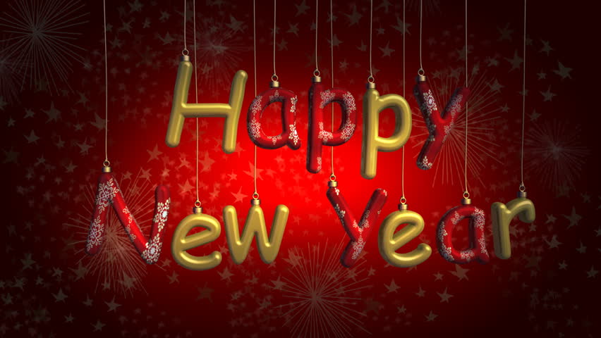 Happy New Year on red background (loop)