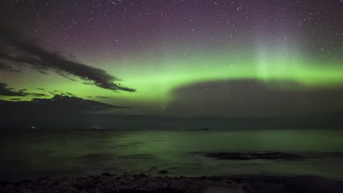 Aurora Borealis over sea