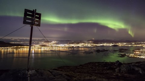 Northern Lights with cityscapes