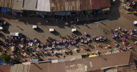 Drone aerial shots Ethiopia Gondar Marketplace street scene in Mekelle poverty village people