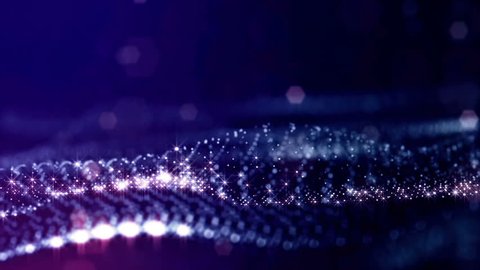 3d rendering background with particles and depth of field. Loop animation, seamless footage. Dark digital abstract background with beautiful glowing particles. Blue color V13