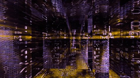 Video Background 2360: Traveling through a digital labyrinth of data screens (Loop).