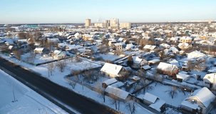 Aerial video of Podolsk cityscape on winter sunny morning