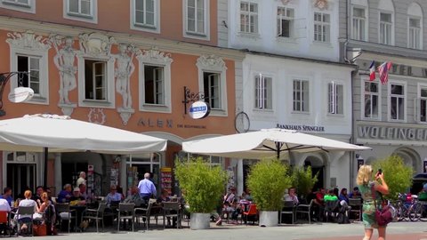 LINZ, AUSTRIA - JUNE 25, 2015: The historical Hauptplatz (Main Square) on 25 June, 2015 in Linz, Austria. Linz is the third-largest city of Austria and capital of the state of Upper Austria.