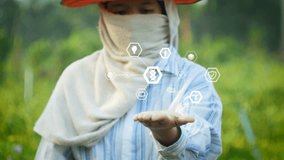 Farmer using hologram user interface graph bar map icon for futuristic technology concept at nature farm - Powered by Shutterstock - Get 15% off with code: PIKWIZARD15