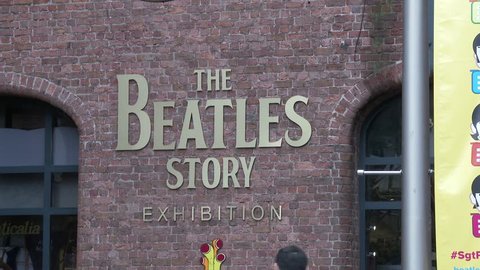 Liverpool, England, September 16, 2017.   The entrance to The Beatles Story museum, one of Liverpool's major tourist attractions located at the iconic Albert Dock by the city's waterside.