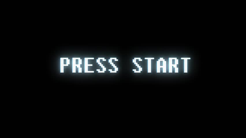 retro videogame PRESS START text computer HUD holographic glitch interference noise screen animation seamless loop New quality universal vintage motion dynamic animated background colorful video Royalty-Free Stock Footage #1008738386