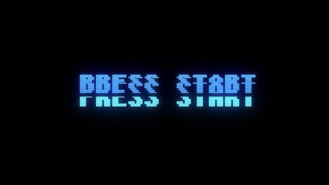 retro videogame PRESS START text computer HUD holographic glitch interference noise screen animation seamless loop New quality universal vintage motion dynamic animated background colorful video