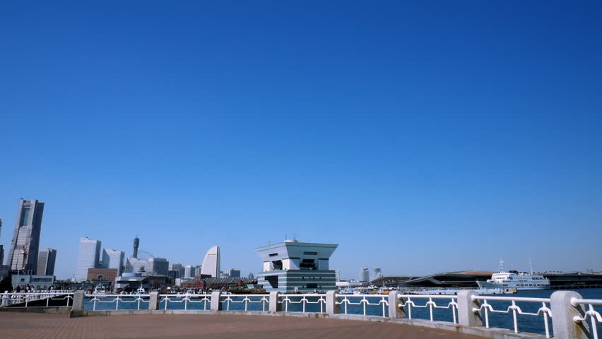 Scenic view of Yokohama bay area, Japan on sunny day