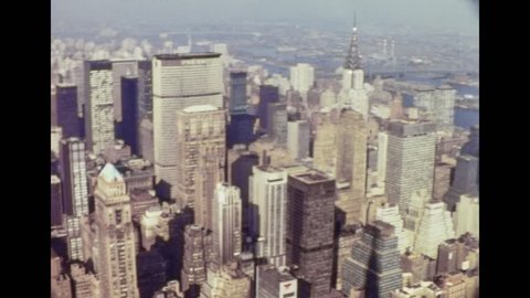 New York 1960s: Panoramic view over New York City from the top of a skyscraper, on 1960s in New York, USA